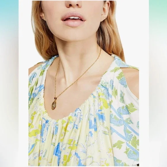 🌼 Free People Baja Babe Yellow Floral Cold Shoulder Flowy Top🌼 - Picture 6 of 12